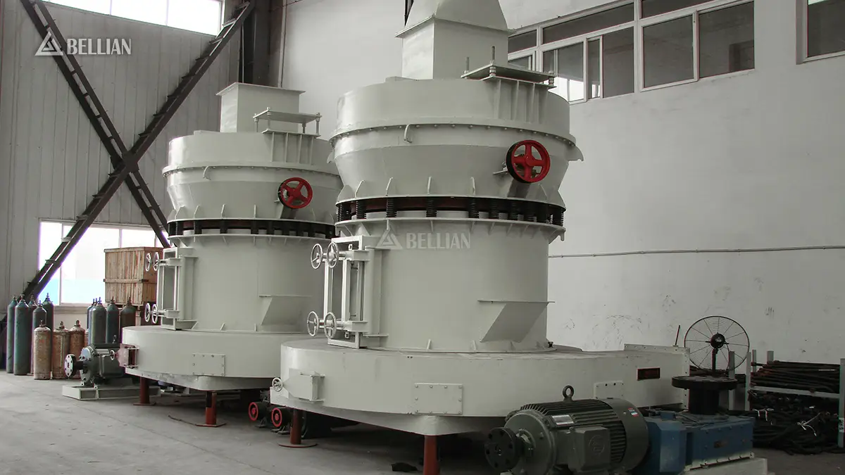 Complete HGM130 calcite grinding station set up outside customer’s factory in Northern Vietnam, full closed dust removal system installed